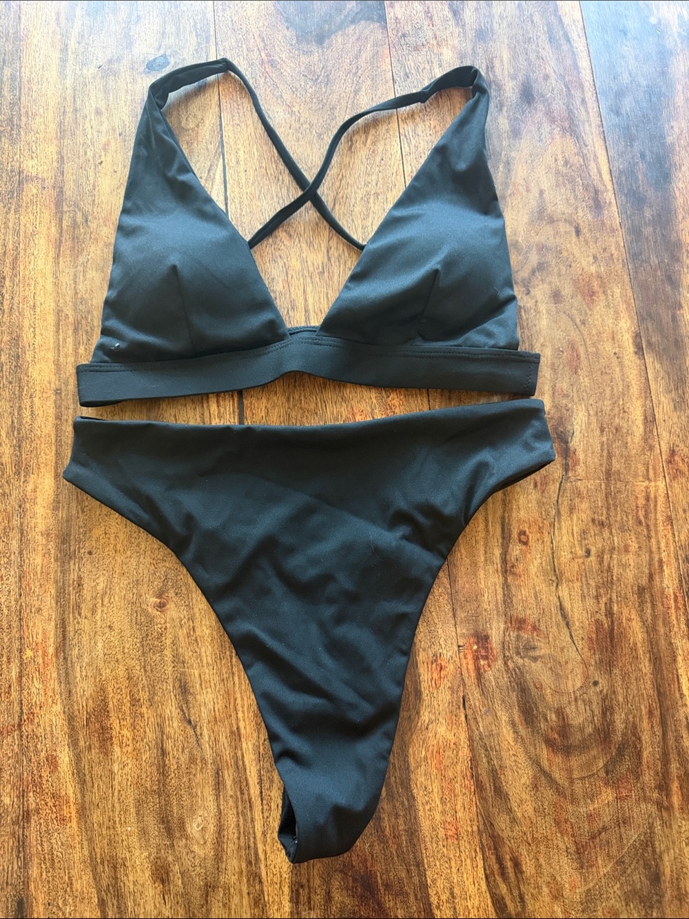 Minimalist Black Cross-Back Bikini Set